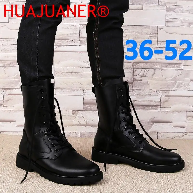 High Top Men Boots Fashion Winter Shoes Genuine Leather Warm Snow Shoes Man Fur Brand Luxury Boots Military Boots Big Size 36-52