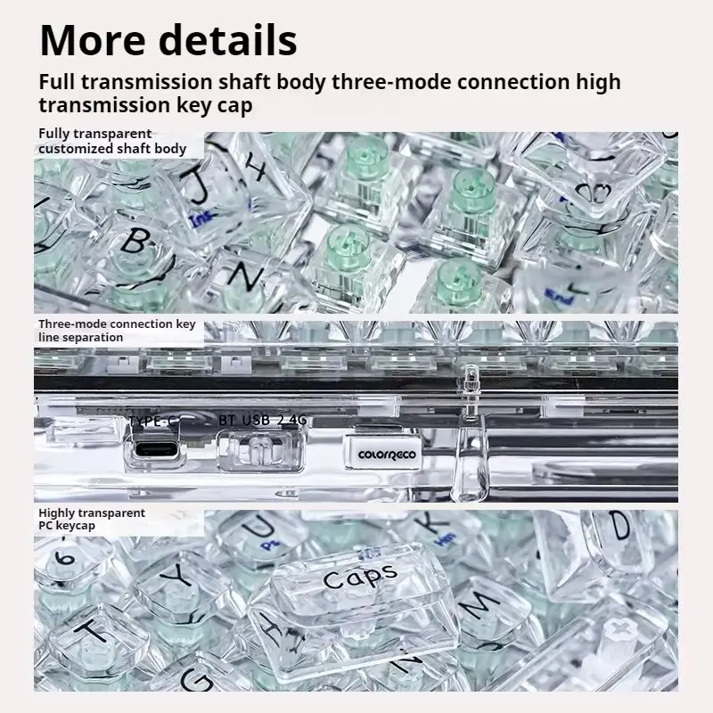 Customized Wireless Mechanical Keyboard Three Connection Modes Transparent Hot Swappable Tablet Laptop Office Gaming Keyboard