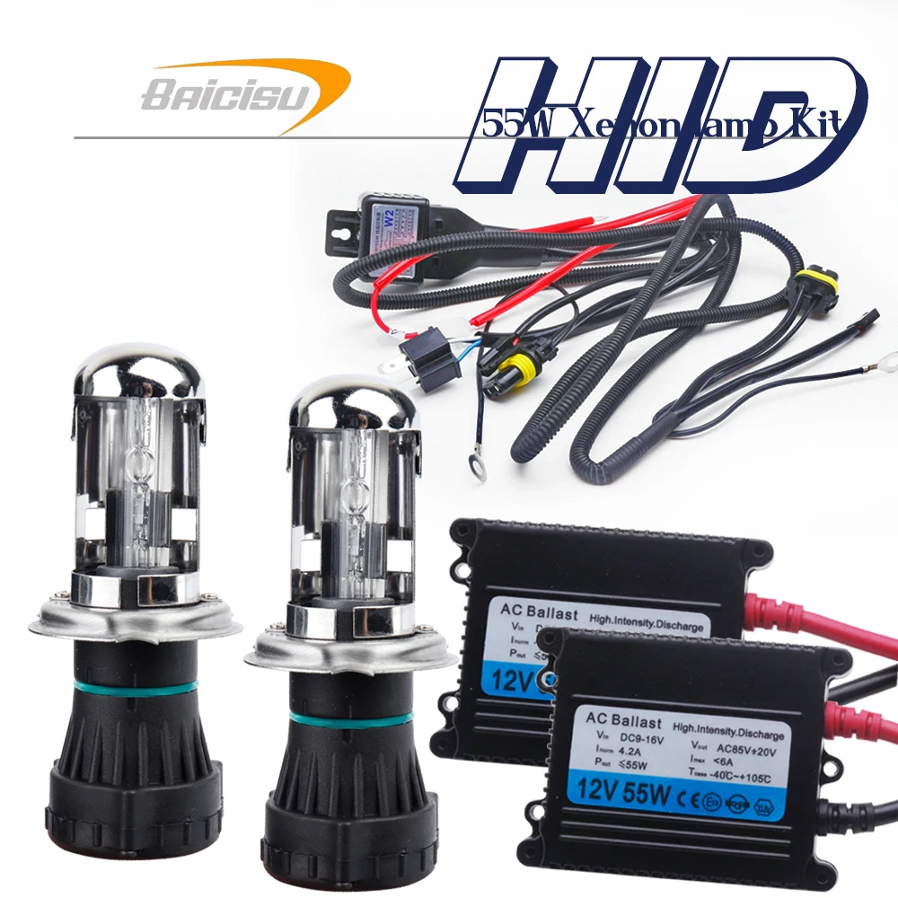 55W H4 Bi-xenon Bulb Headlight Kit H1 H3 H7 H11 9005 9006 6000K With 12V Traditional Slim Electronic Block Ballast HID Headlamp