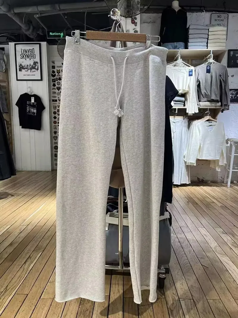 Bm site oficial novo americano retro puro algodão dstring perna reta calças casuais calças de perna larga das mulheres calças compridas