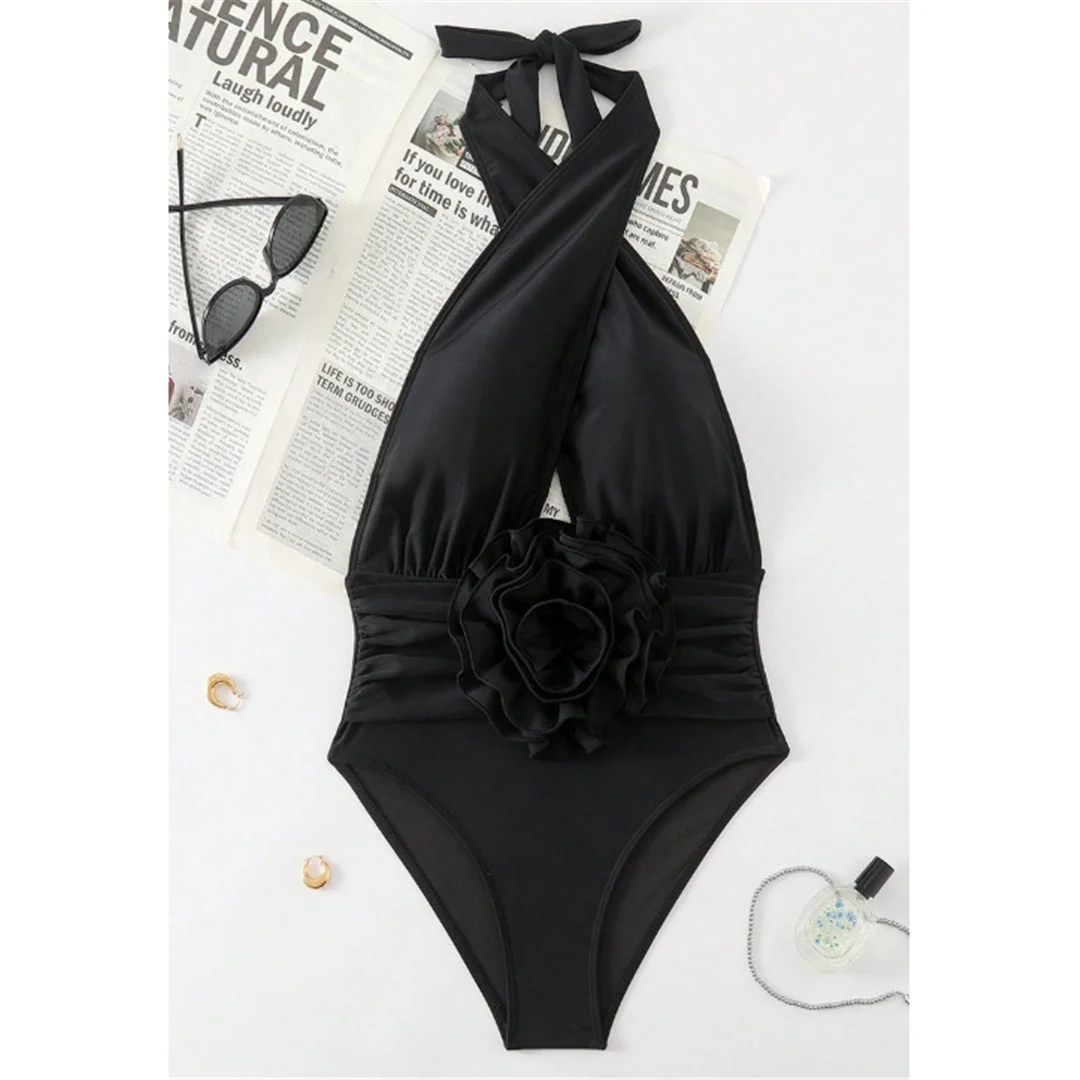 S - XL 3D-Blumen-Ausschnitt Neckholder-Badeanzug, Damen-Badebekleidung, rückenfreier Badeanzug mit hohem Beinausschnitt, Badeanzug, Badebekleidung, Modell V6847 – Detail 5