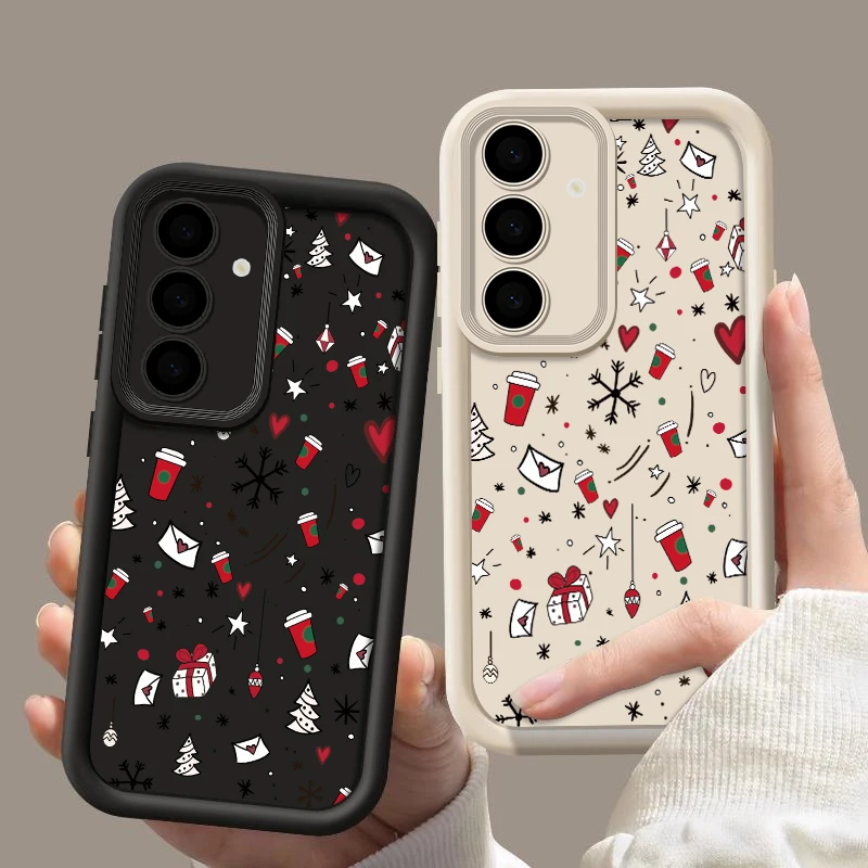 Funda de teléfono con bonito patrón navideño para Samsung Galaxy A17 A56 A16 A15 A55 A54 A53 5G S24 FE S25 Edge S23 S22 Ultra Plus, funda de TPU