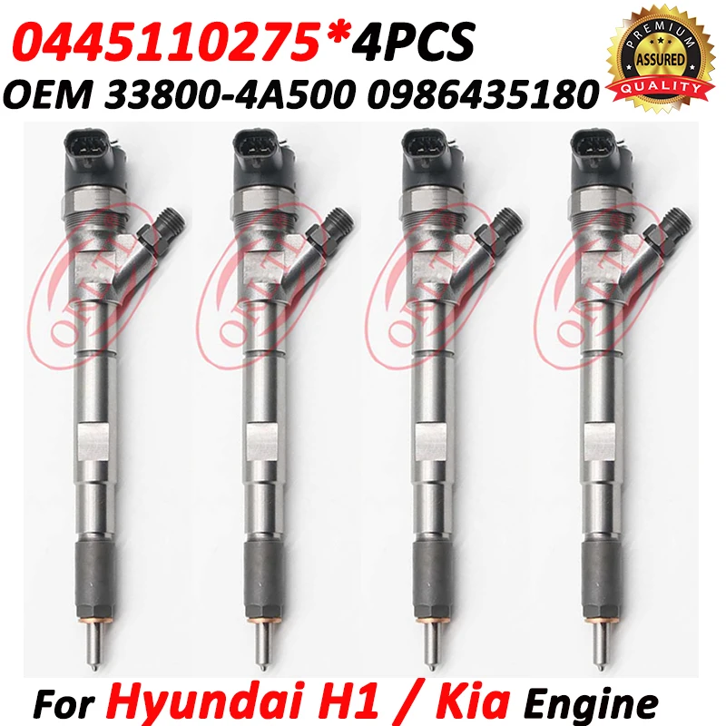 

4PCS Diesel Nozzle 0445110275 Common Rail Fuel Injector 33800-4A500 For Hyundai H1 Kia Sorento 338004A500 0986435180