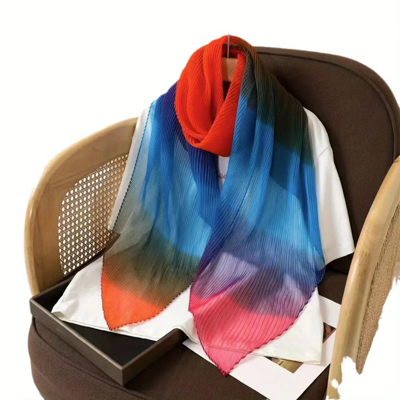 New Rainbow Gradient Scarf Summer Fashion Colorful Crease Multi functional Scarf Versatile Shawl Thin Beach Scarf