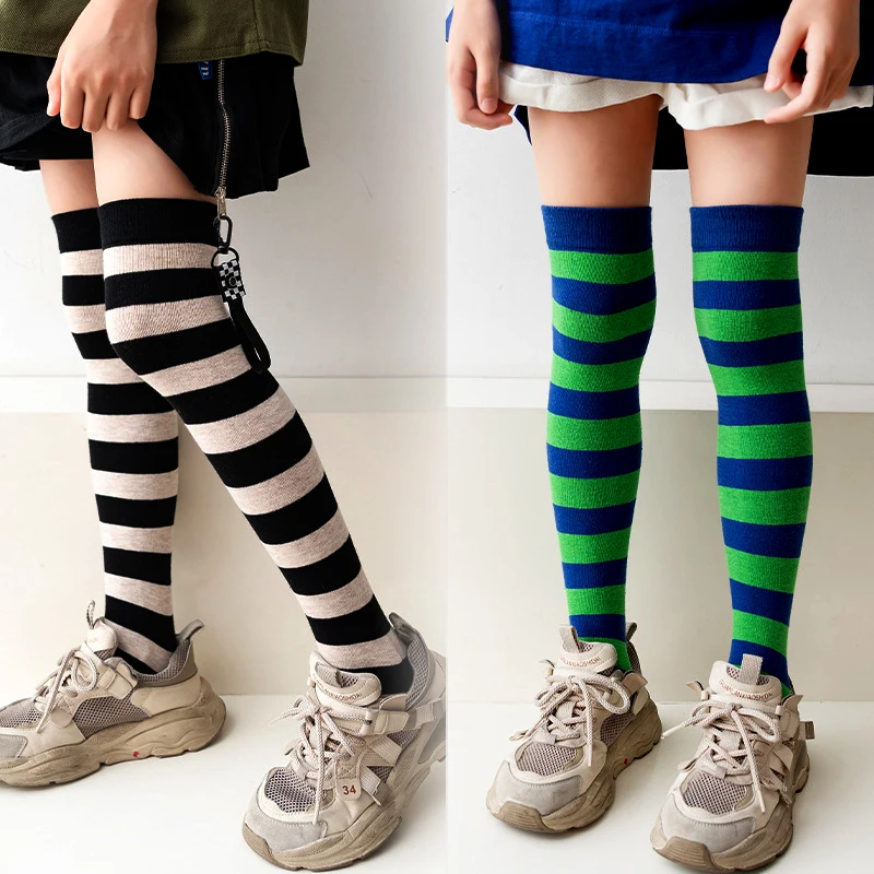 

Candy Striped Kids Girls Sock Y2K Retro Knee High Socks for Toddler Girl Solid Color Series Calf Stockings for Children Boys