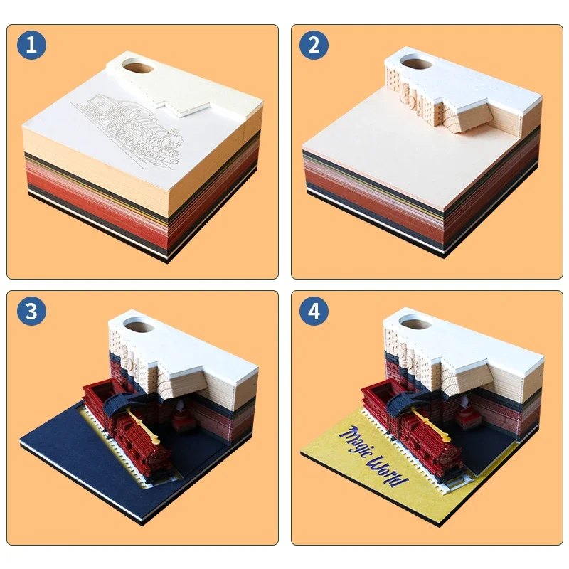 3D Memo Pad 171 Sheets 3D Notepad Mini Train Platform 3D Sticky Note Block  Korean Stationery