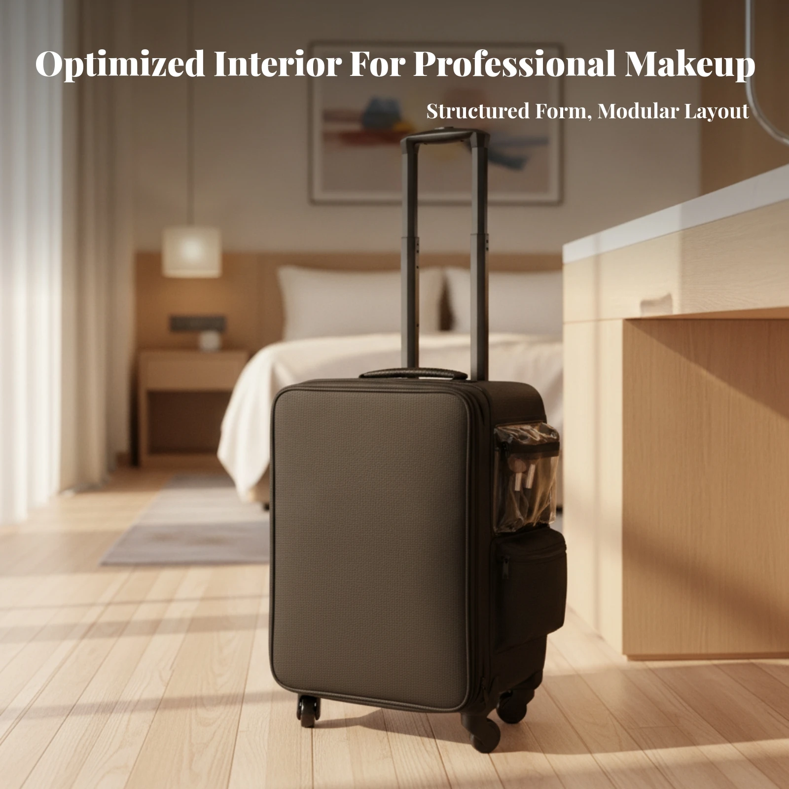 Makeup Suitcase with Swivel Wheels Wheeled Makeup Case with Wheels Swivel Suitcase Portable Luggage Smooth for Beauticians view 6