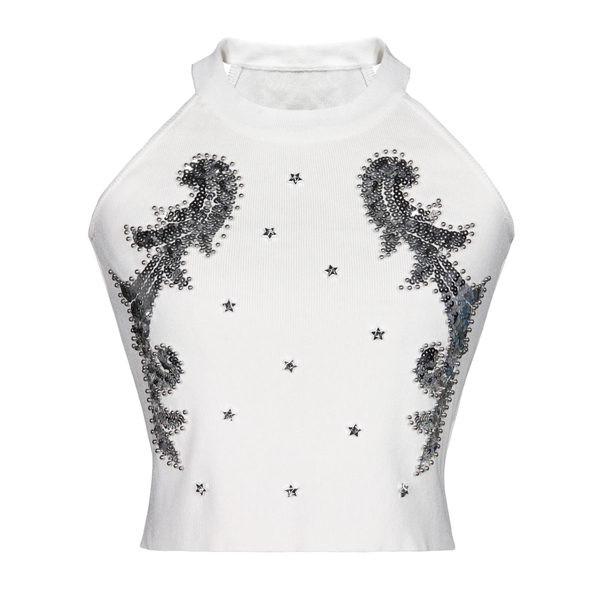

Summer New Women Fashionable Temperament Commuting High-Quality Handmade Nail Bead Round Neck Sleeveless Suspender Knitted Vest