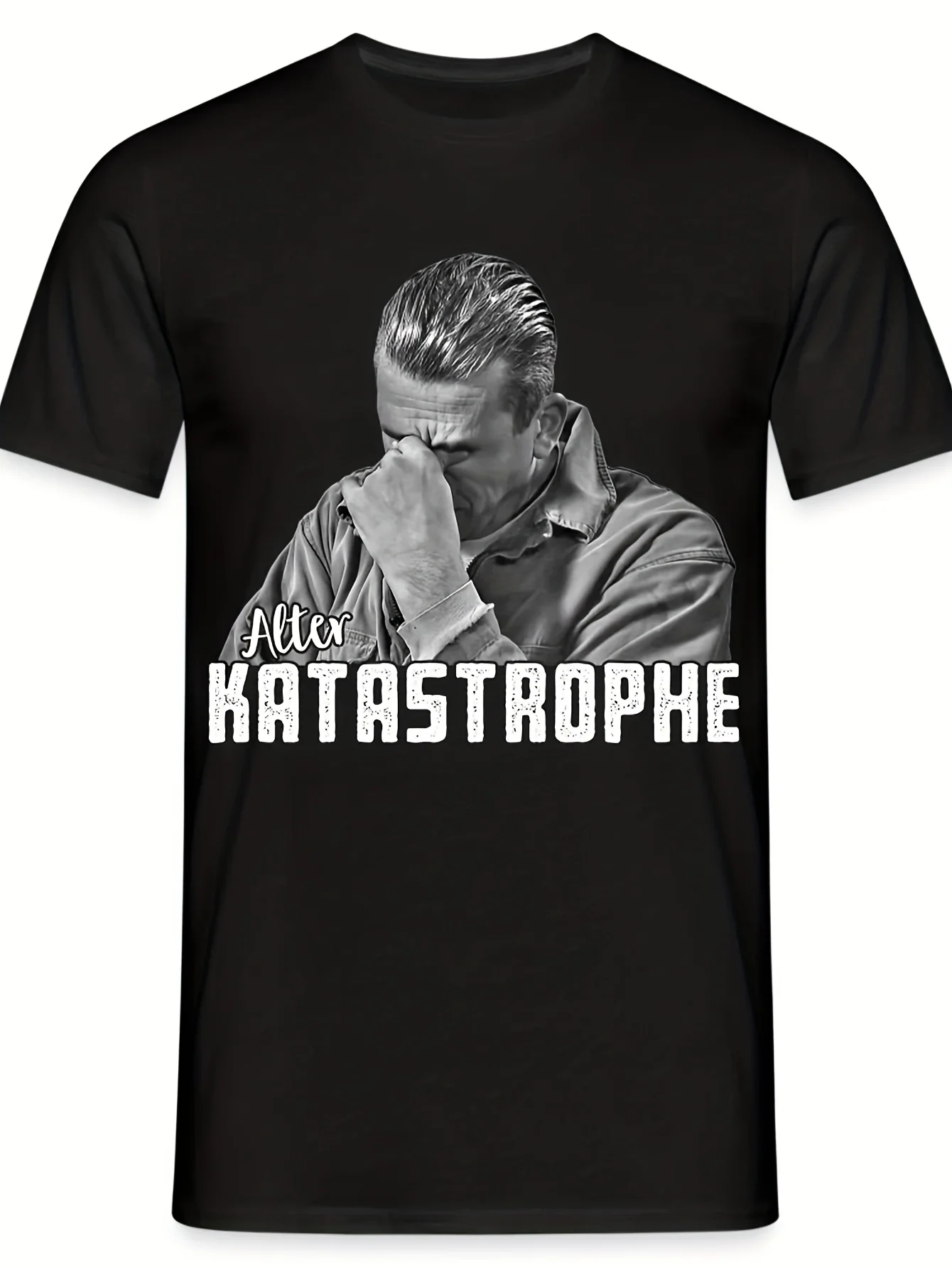 QXABCG Men'S Humorous Alter Catastrophe Mechanic T-Shirt Casual Round Neck Tee Featuring German Wordplay Car Engine Design