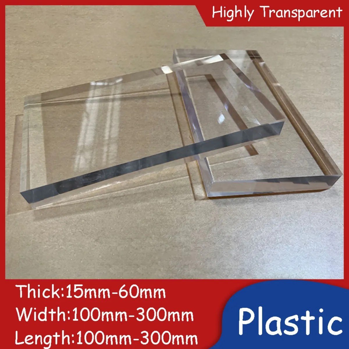 

High-Transparency Plastic Sheet Transparent PVC Rectangular Block Clear Plate High-quality Crafts DIY Materials 100mm-300mm