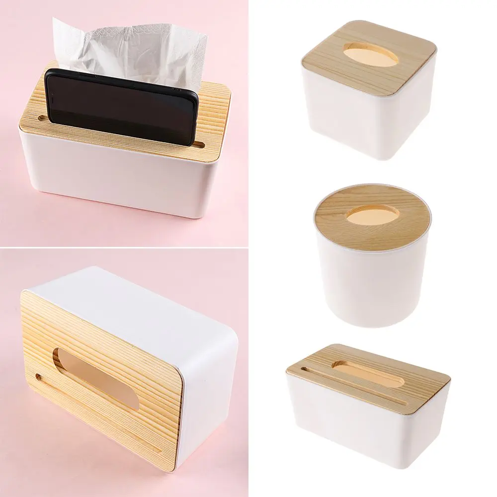 Home Kitchen Wooden Plastic Tissue Box Solid Wood Napkin Holder Case Simple Stylish Bamboo cover Hotel storage box