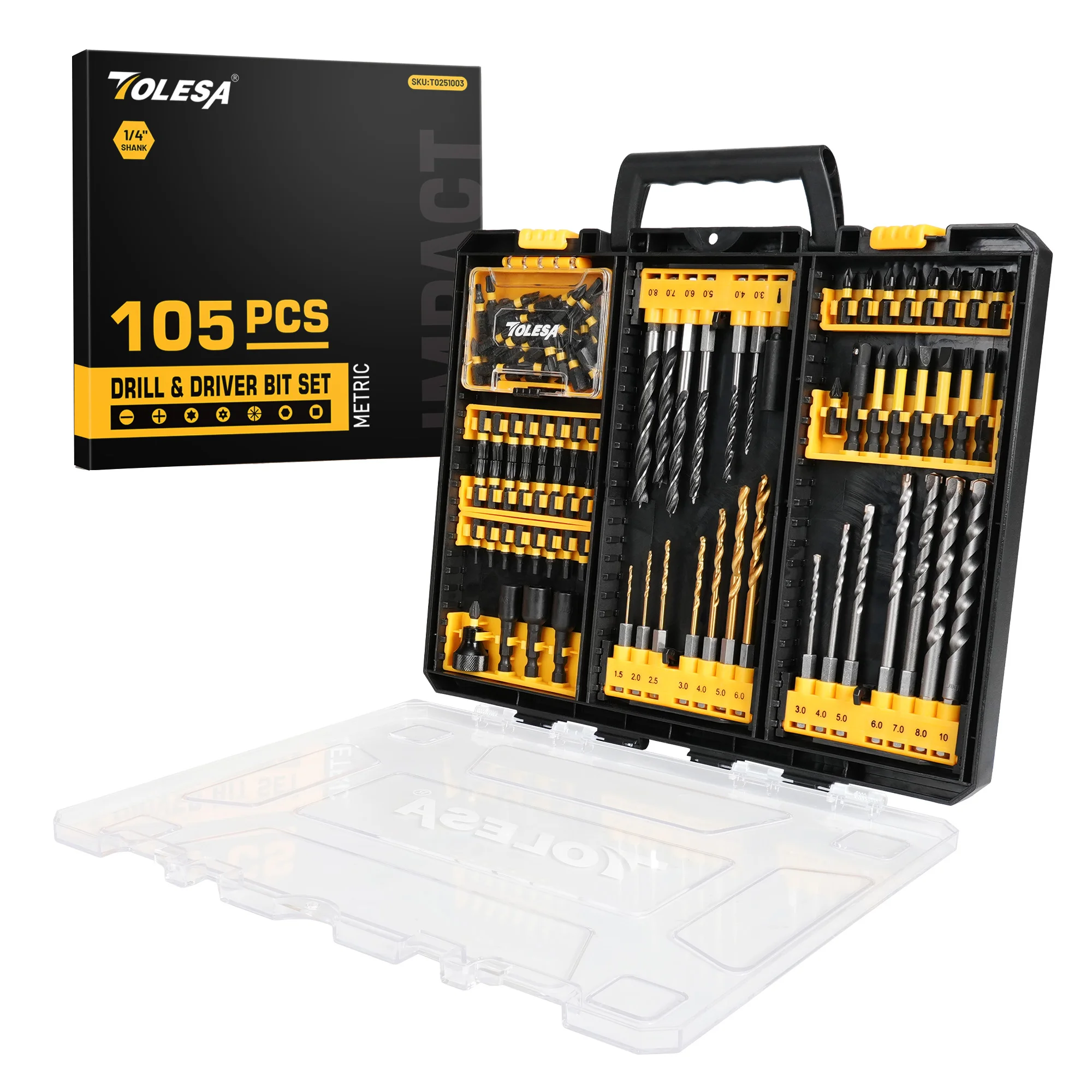 tolesa-105pc-drill-bit-magnetic-screwdriver-bit-nut-driver-set-hss-wood-metal-drill-bit-s2-screwdriver-bit-with-storage-box