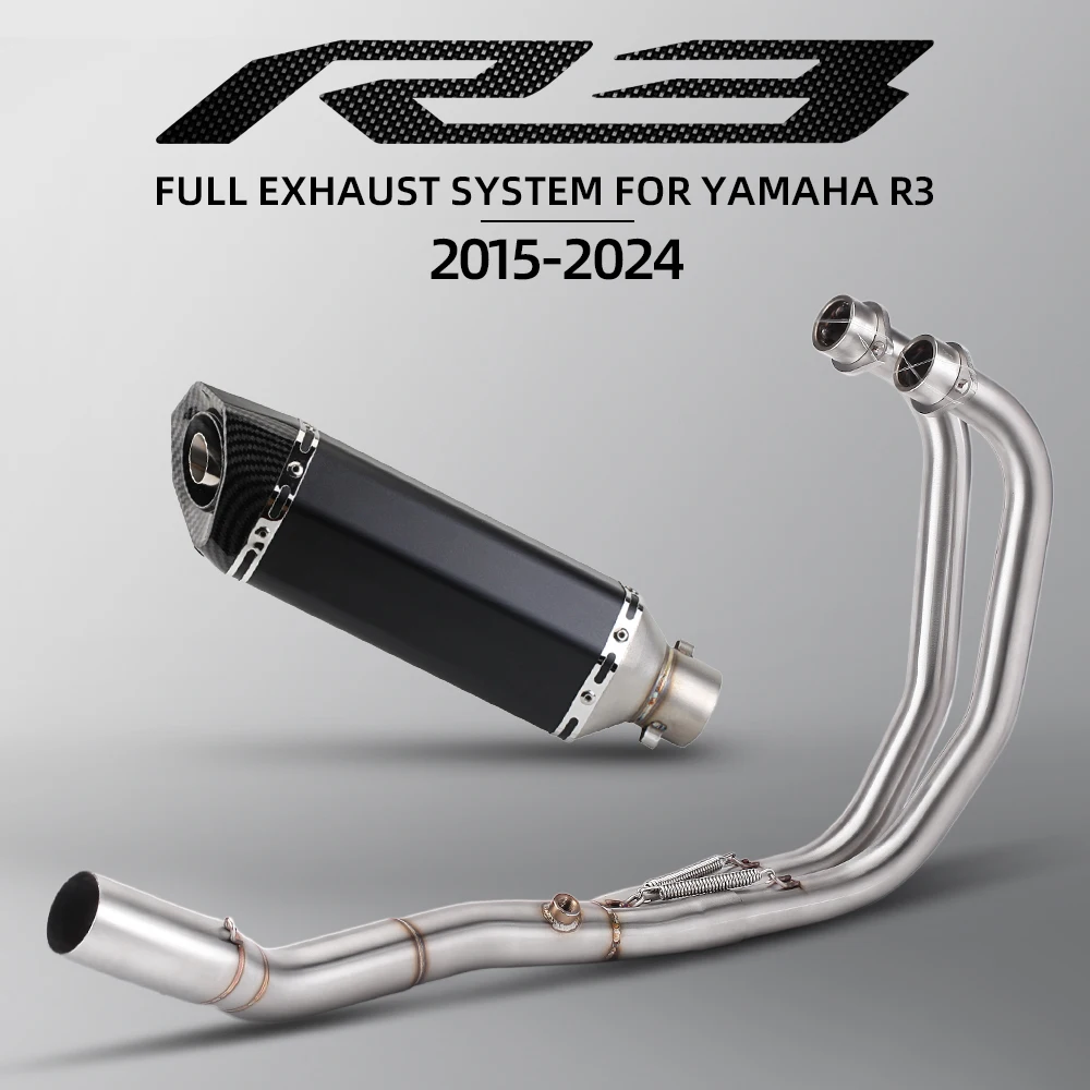 

Motorcycle Exhaust Escape For Yamaha YZF R3 2015-2024 Full System Slip on Front Middle Link Pipe 370mm Muffler