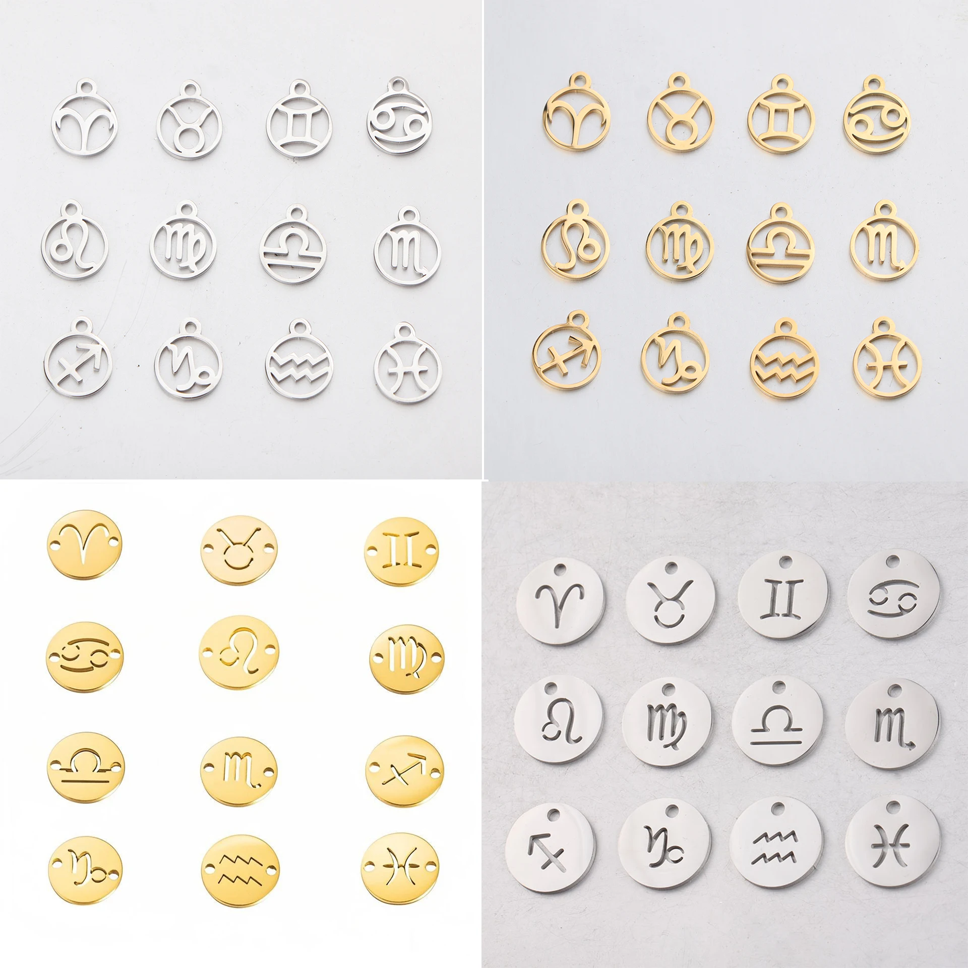 

12pcs/lot Mirror Polished Stainless Steel 12mm Round Zodiac Charms DIY 12 Constellations Pendant Jewelry Making