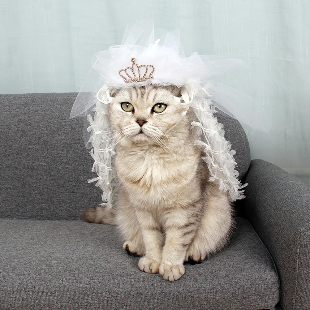 

1 Piece Pet Bridal Veil for Cat Wedding Cosplay White Size L Flowing Lace Trim Elegant Headdress Accessory for Pet Wedding Party