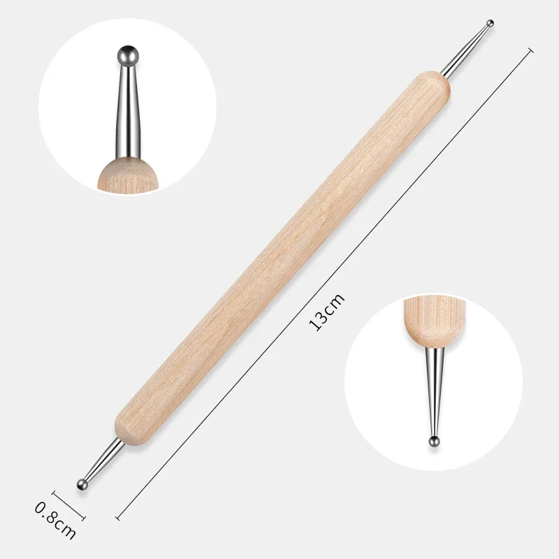 RHJB 10 Beutel/50 Stück Punktbohrstift Holzstift Rührstab Nagellack-Stift Fünfblättrige Blume Polka Dot Doppelkopf Edelstahlstab – Detail 4