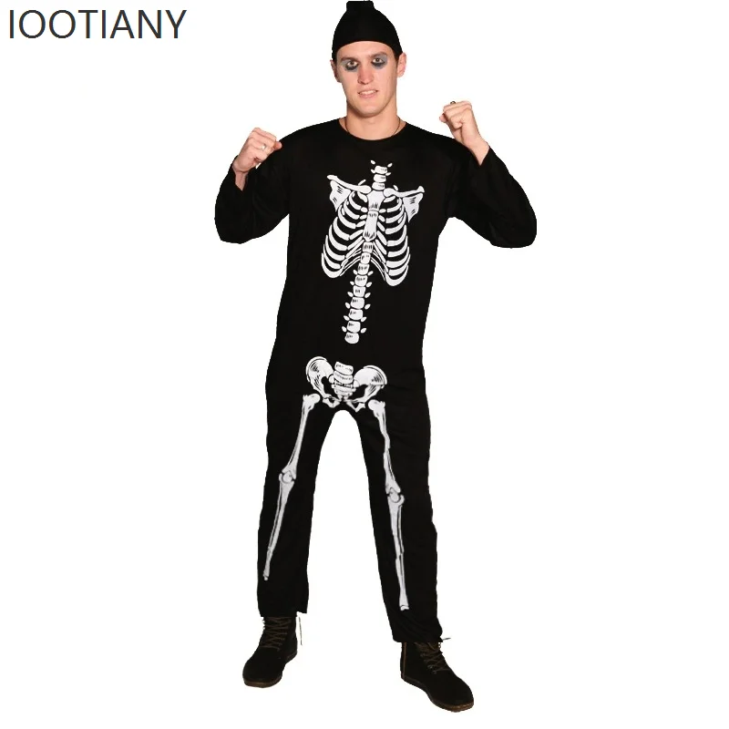 

IOOTIANY Adult Men's Skeleton Costume Ghost Bone Tight Jumpsuit Day Of The Dead Carnival Party Stage Performance Cosplay Costume