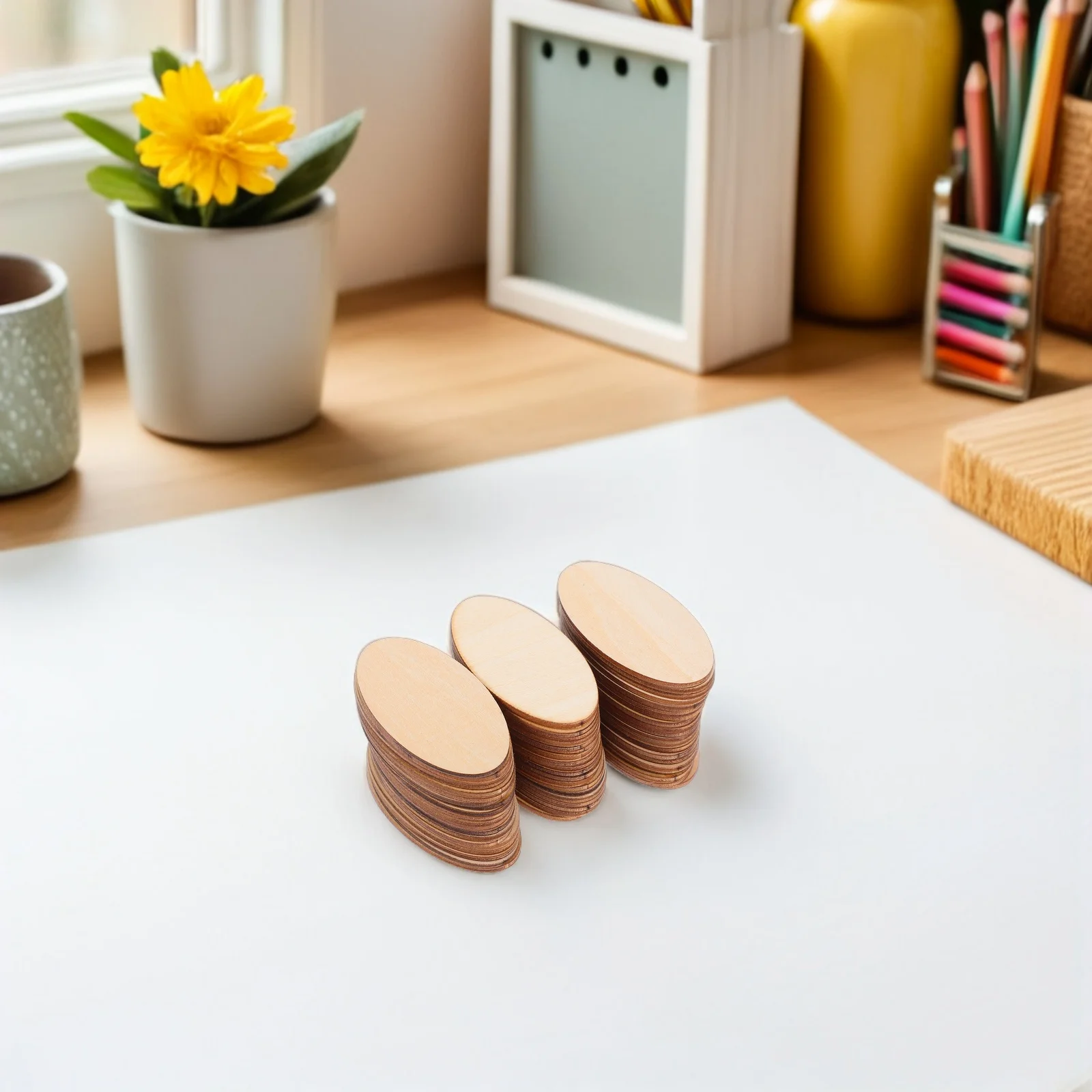 

60Pcs Oval Wood Pieces Basswood Craft Blanks Unfinished Smooth Cutouts for DIY Painting Engraving Home Decoration