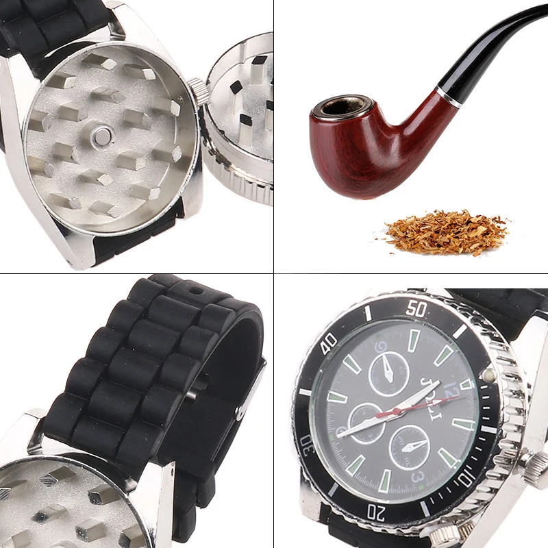 EVILSMOKING Men\'s Wrist Watch with Tabacco Cigarette Grinder Zinc Alloy Herb Spice Crusher Mill Grinders Smoking Accessories