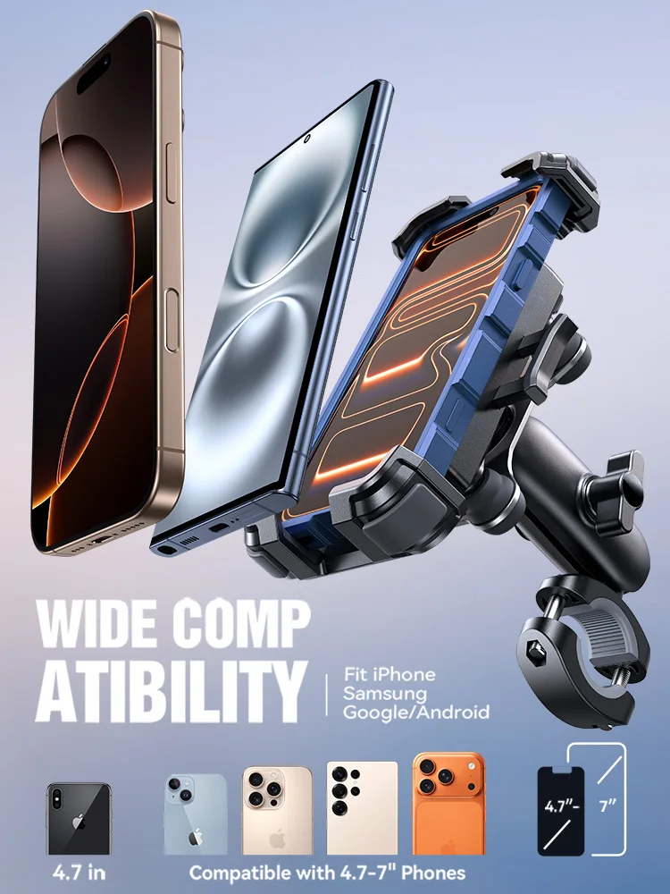 Uchwyt na telefon motocyklowy Joyroom z tłumikiem wibracji, uniwersalny uchwyt rowerowy na telefon do roweru, skutera, ATV/UTV JR-ZS498S — zdjęcie produktu 6
