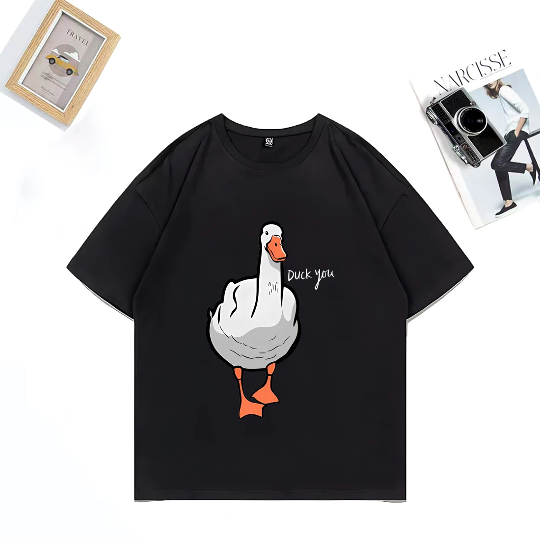 

Short-sleeved T-shirt Funny Duck You Print Men Women's Loose Cotton Tshirts Oversized Tops Unisex Hip Hop Streetwear O-Neck Tees