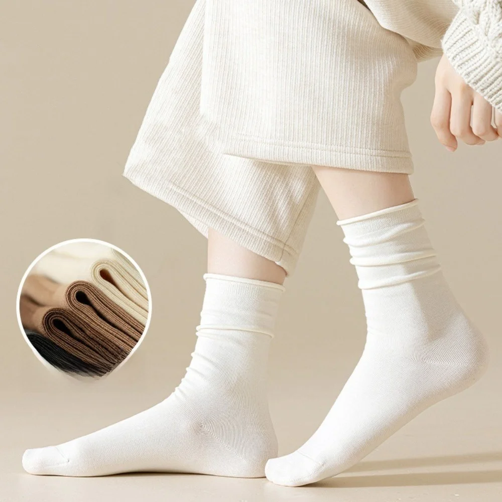 No Bone Mid Tube Socks Solid Color Soft Breathable Roll Top Slouch Socks Seamless Versatile Casual Mid Calf Socks All Season