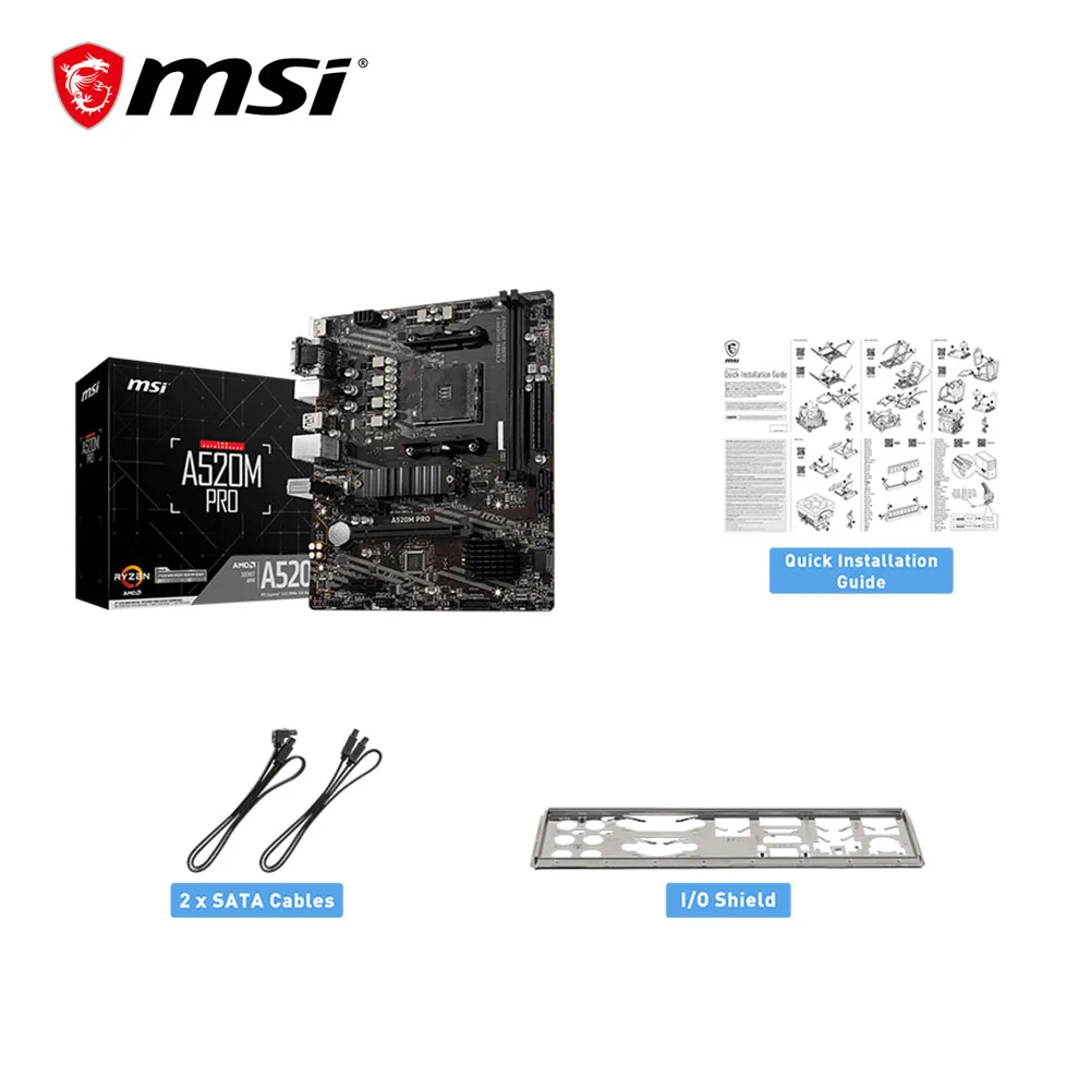 MSI AMD A520M PRO Motherboard Support Ryzen CPU R3 R5 R7 5000 & 3000 Series Mainboard AM4 M.2 NVME Dual Channel DDR4 Full New