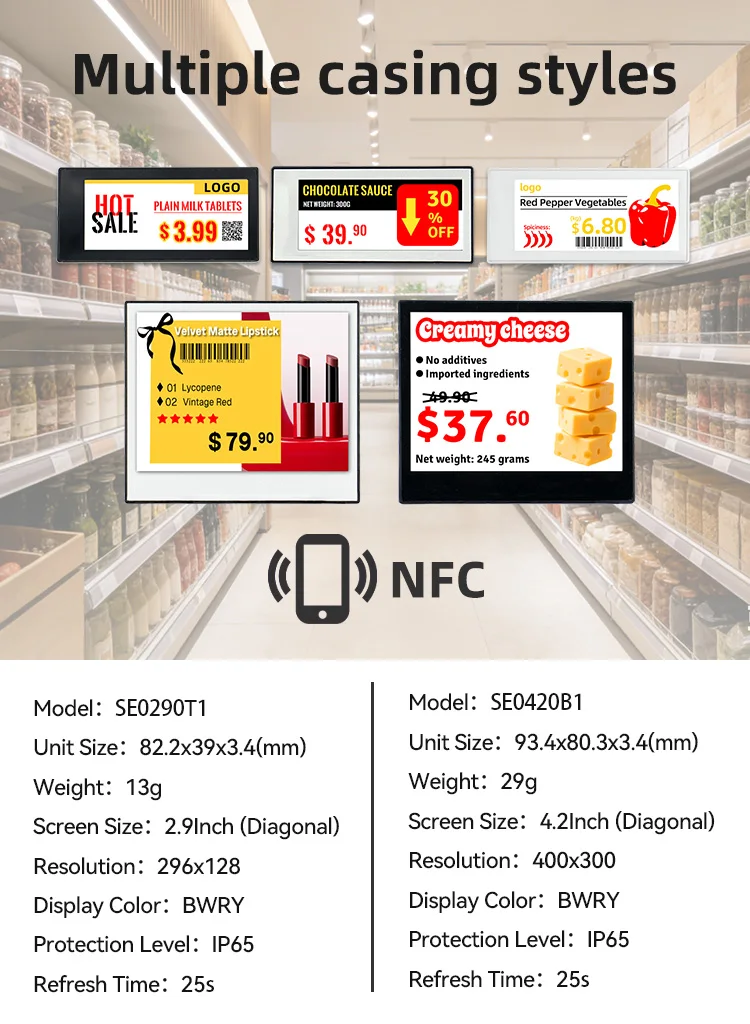 6pcs Smart NFC Ultra-Thin EPD Electronic Label 2.9 4.2 Inch ESL Price Tag