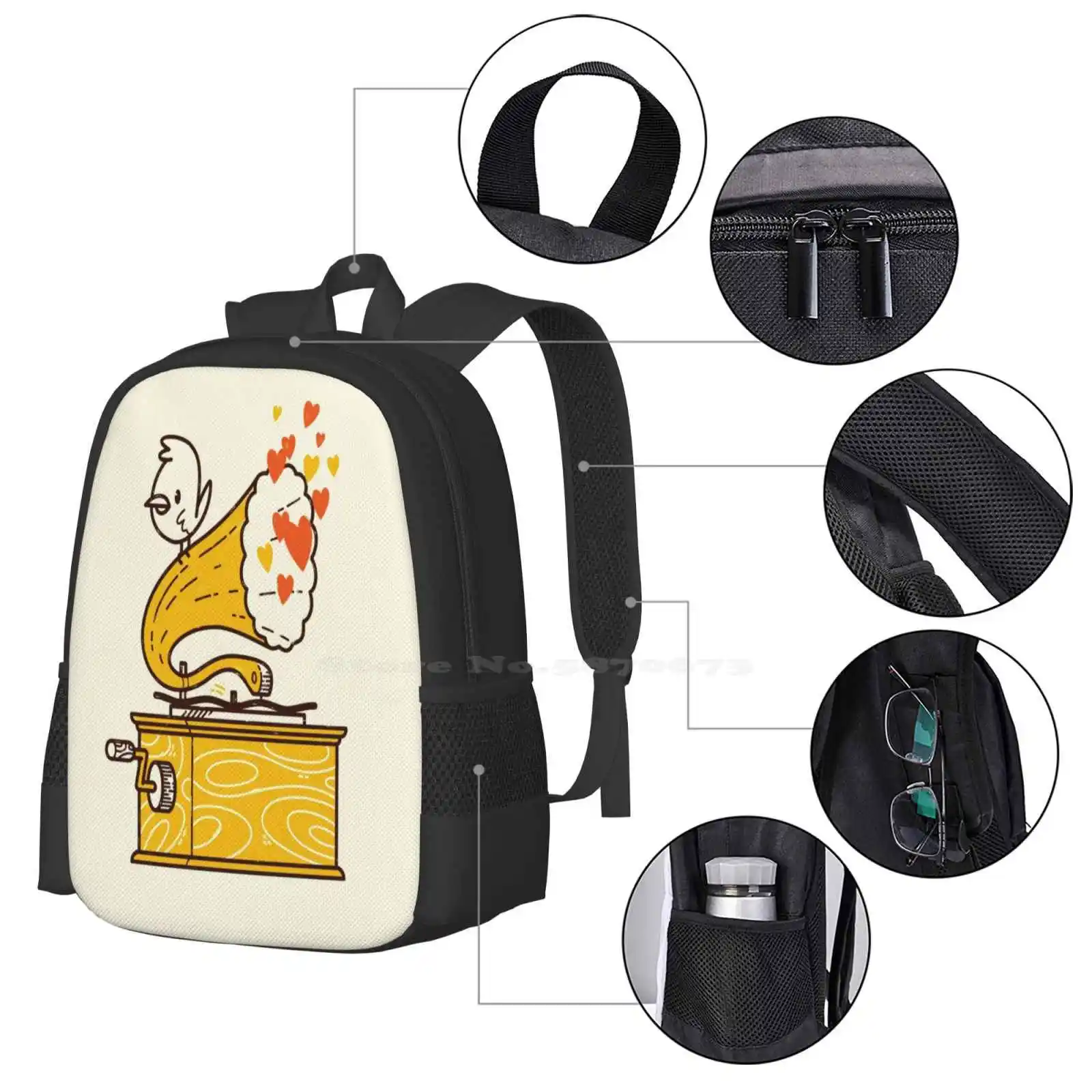 Phonograph und die Vogel Schult asche große Kapazität Rucksack Laptop Phonograph Hipster Plattenspieler Musik liebhaber Retro süß