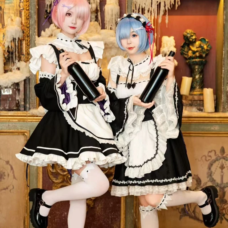 أزياء أنيمي رام ريم التأثيرية إعادة صفر بدء الحياة في عالم آخر زي خادمة لوليتا فستان حفلة لعب الأدوار ملابس كرنفال