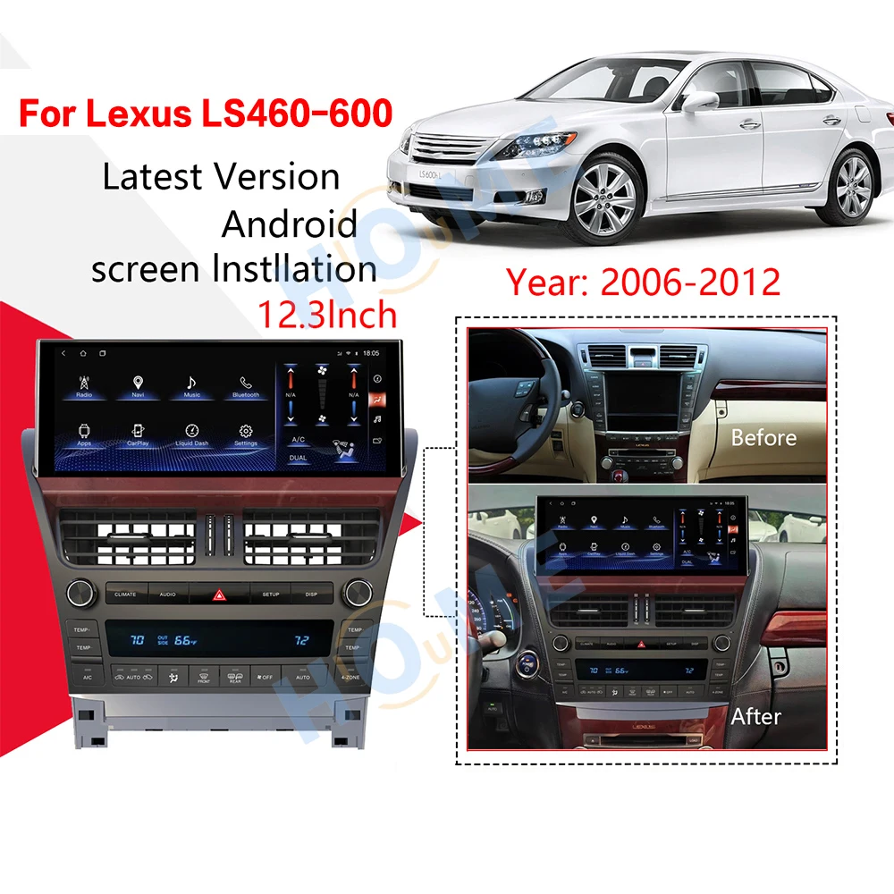 12.3 Inch Vertical Screen Android 10 Car Multimedia Player GPS Navi For Lexus LS460 LS600 2006-2012 Headunit Carplay Auto Radio