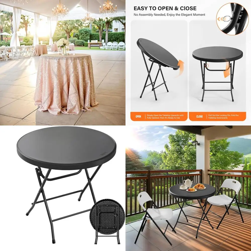 

32-дюймовый складной пластиковый стол из HDPE с металлическим каркасом для использования в помещении и на улице, для обедов и мероприятий, черный