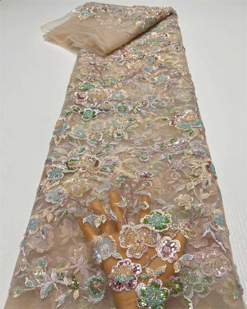 Luxurious African Groom Sequins Lace Fabric High Quality 2025 French Embroidery Beaded For Nigerian Wedding Party Dress