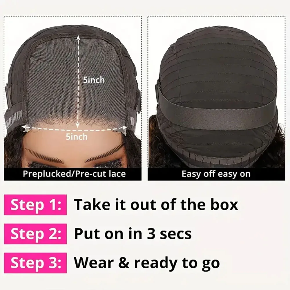 Glueless Human Hair Wig Pre Plucked Pre-Cut 1B30 Deep Wave 5x5 Lace Front Wig with Baby Hair for Women