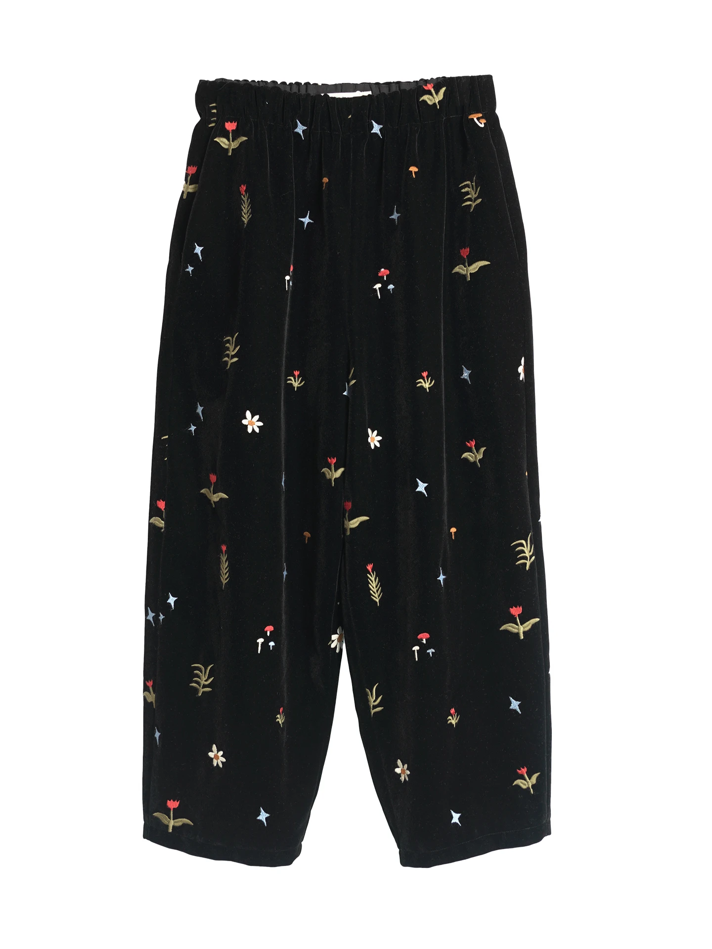 Floral Embroidered Casual Pants, Elastic Waist, Daily Streetwear, Sweet Atmosphere 255296