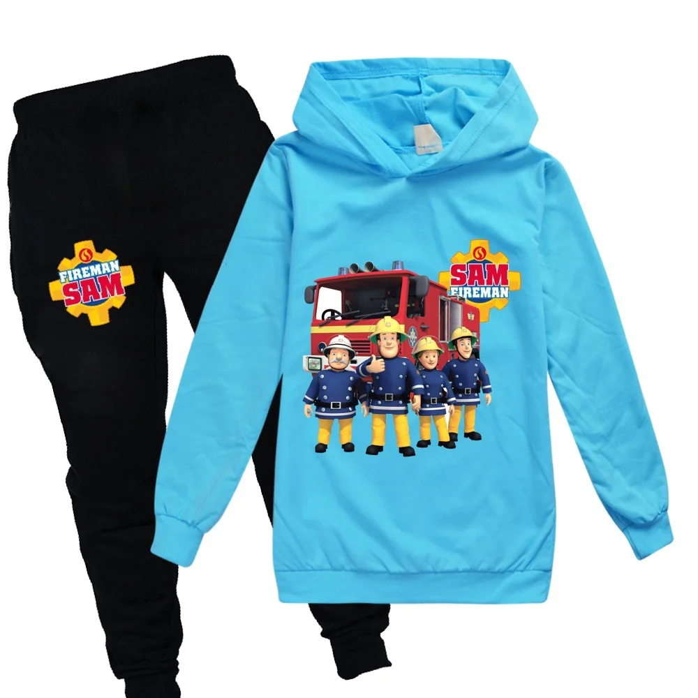 Fireman Sam Hoodie Suit Kids Clothes Children\'s Clothing Boys Hooded Sweatshirts Pants 2pcs Sets 2-16Years