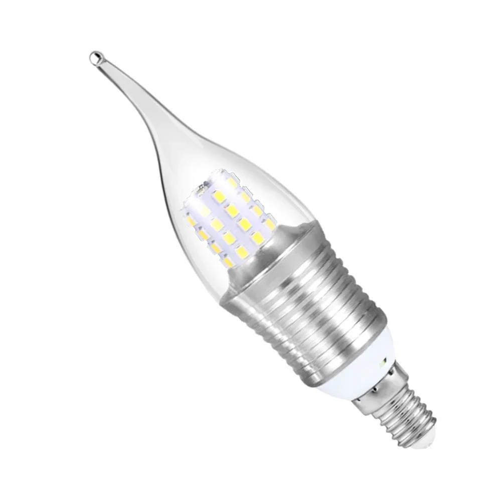 Bombilla de pared LED E14 de 9W, lámpara de vela de ahorro de energía de color blanco frío para cocina, oficina, bar, dormitorio, carcasa plateada SMD 2835 - 85-265V