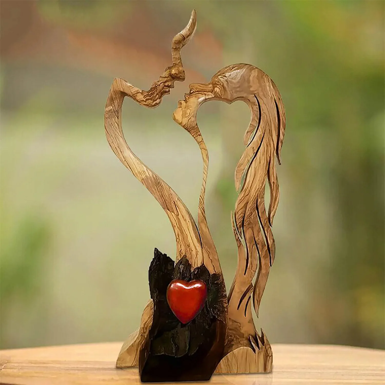 

Eternal Love Wooden Figurine Valentine's Day Couple Kiss Ornament for Home Office - Holiday Gift, Desktop Statue