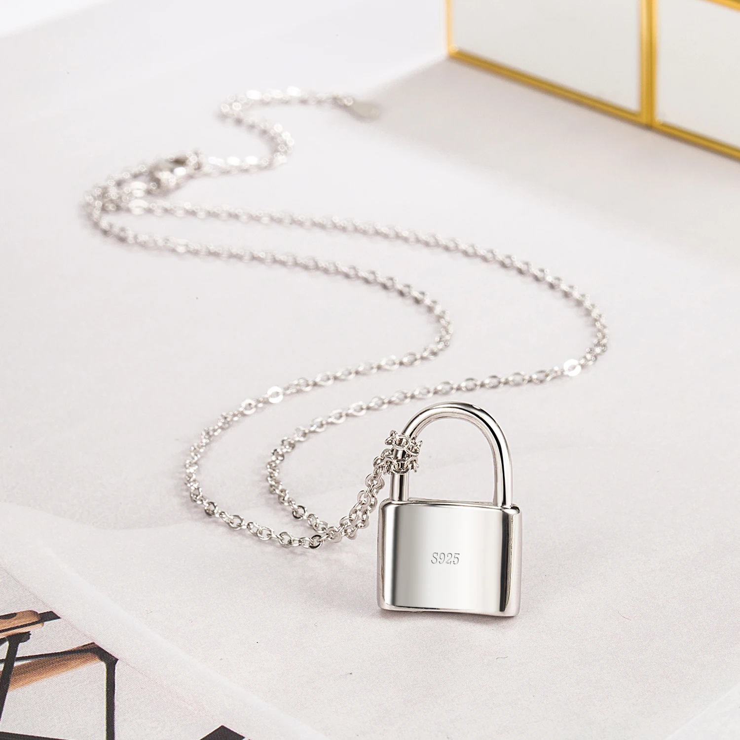 Women's 925 Sterling Silver Lock Pendant Necklace Fashion Chain Choker Jewelry Heart Chamber And Lock Birthday Gift