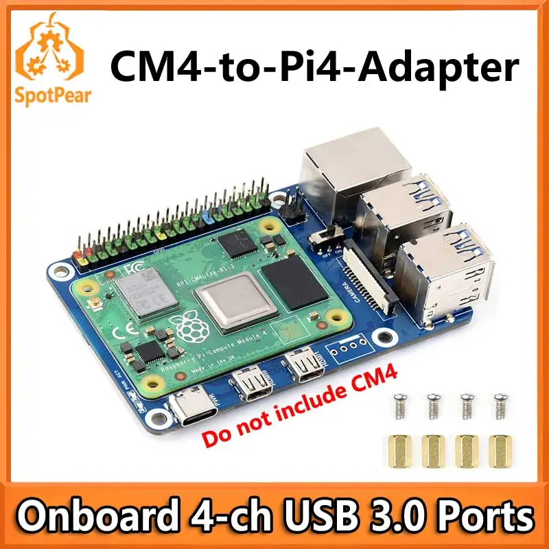 Waveshare Raspberry Pi CM4 to Pi4 Adapter Expansion Board Compute Module 4 IO Board Compatible With Raspberry Pi 4B Size