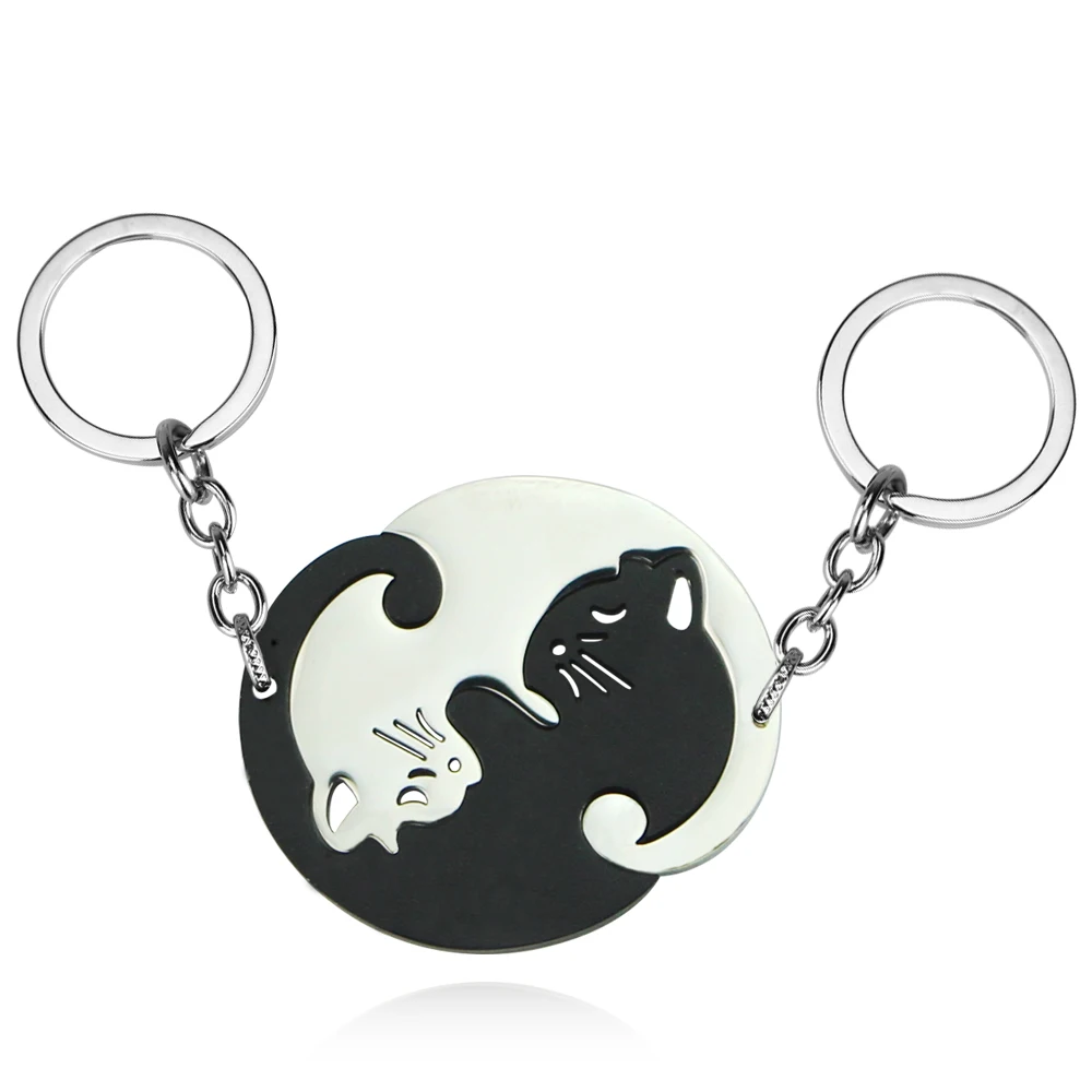 1 Pair Creativity Cute Stainless Steel Cartoon Cat Keychain Couple Animal Matching Key Ring Pendants Valentine Friendship Gift - view 2