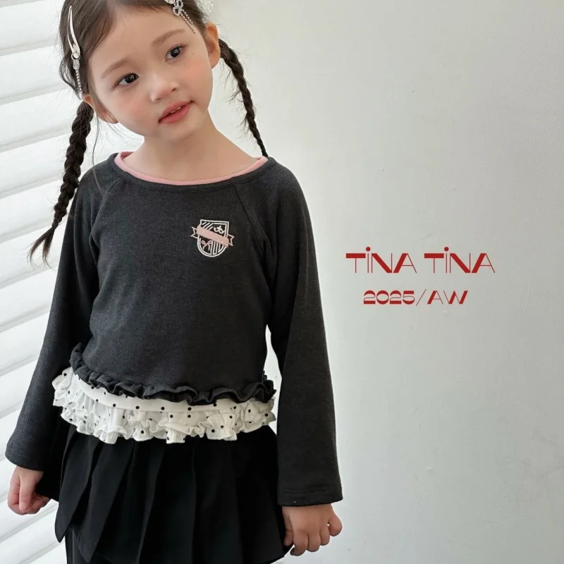 

SeasonSea комплект топ с рюшами в горошек для девочек, осенняя черная футболка с длинными рукавами, розовая бретелька с краями, детская одежда из 2 предметов