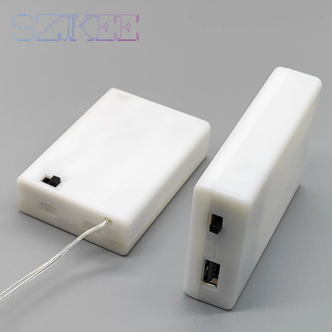 AA battery Case 3 Slot Series Connection AA Battery Holder With Cover And Top Switch With USB/Line AA Battery Box Milky White