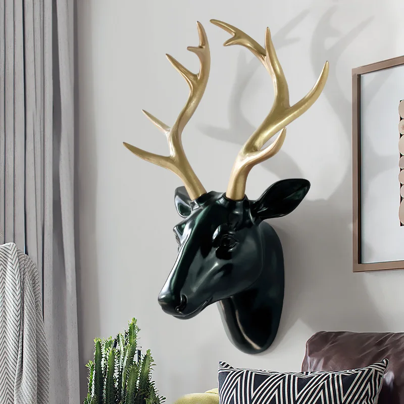 

3D Deer Head Wall Art, European American Resin Sculpture, Living Room TV Wall Mount Ornament, Creative Eco Friendly Decor