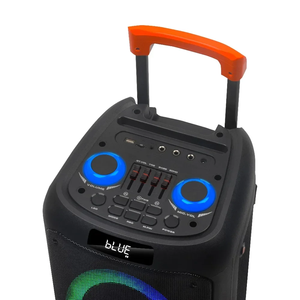 

Portable Subwoofer Speaker Factory Wholesale Dual 10-Inch Horn RGB Wireless Mic Battery Plastic Remote Big TWS Rollyeb For Party