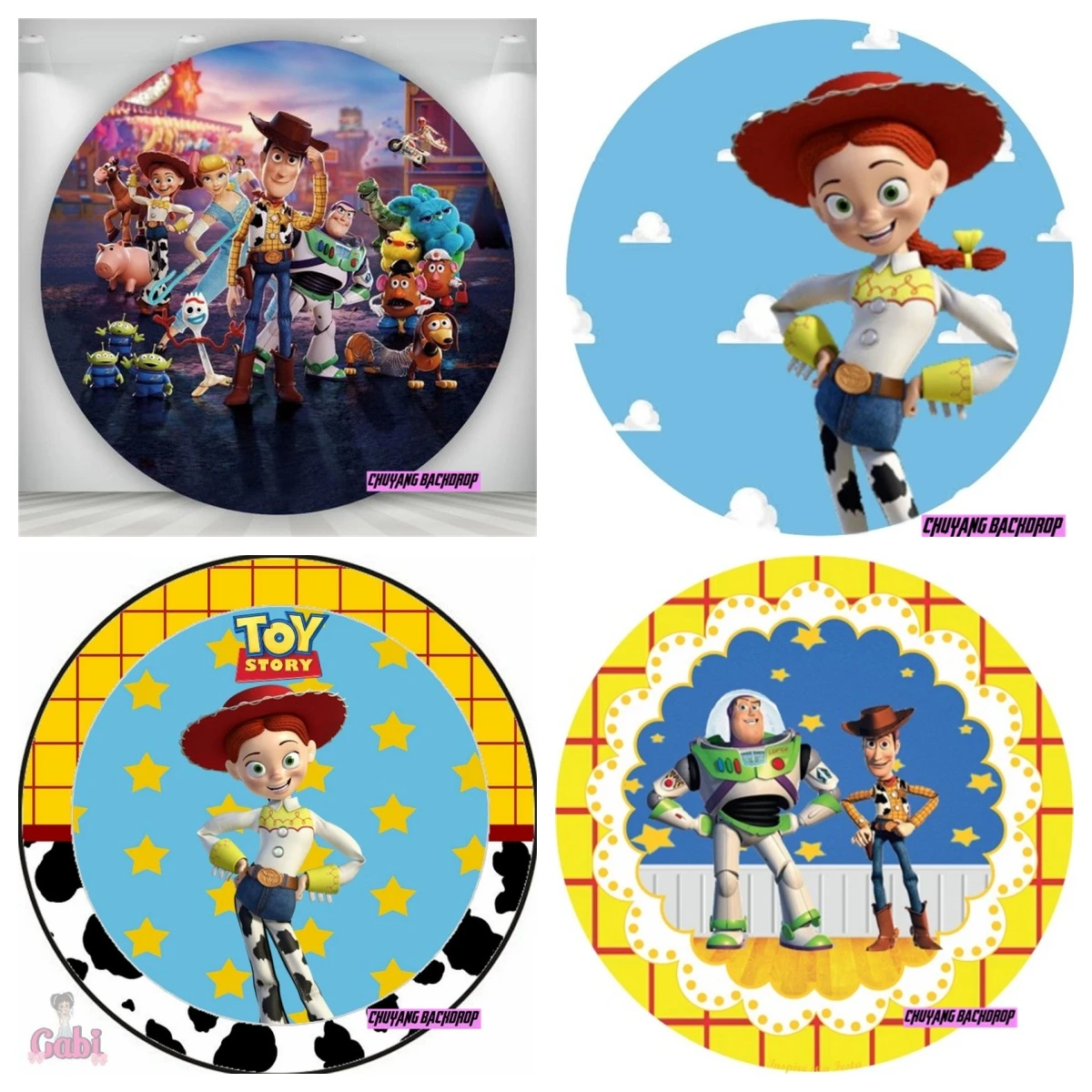 Disney Toy Story Woody  Jessie Birthday Round Backdrop Boys Banner  Party Custom Photography Background for Children Table Decor