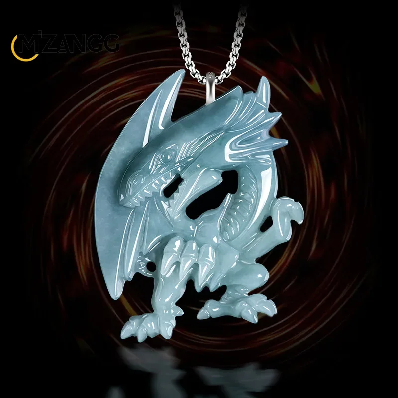 Natural A Goods Jadeite Blue Water Stereodragon Pendant High-grade Exquisite Carved Ice Jade Necklace Men and Women Lucky Mascot