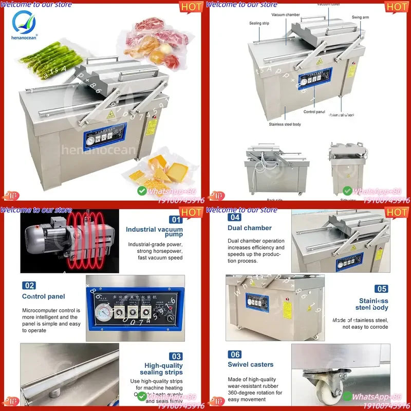 CE Certificate OCEAN Automatic Vertical Double Chamber Vacuum Pack Package Vacuum Seal Machine for Food