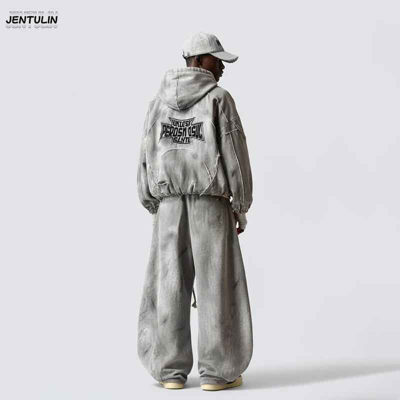 ملابس رجالية لشتاء وصيف Y2K شارع رمادي سراويل تقليدية الأراضي القاحلة الكورية Harajuku الهيب هوب بناطيل تدفئة للجنسين اكسسوارات #2