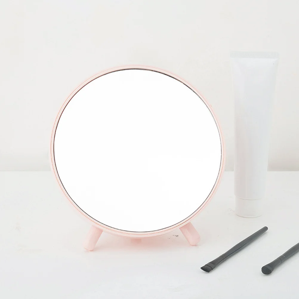 

Round Nordic Desktop Vanity Mirror Pink with Storage Box Triangle Base Makeup Holder Desktop Storage Vanity Mirror